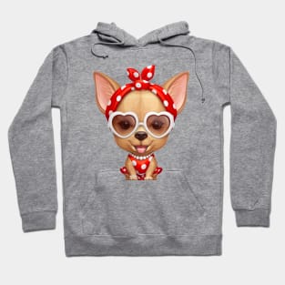 Fawn Smooth Coat Chihuahua Dog Dressed as a Retro Beauty Hoodie